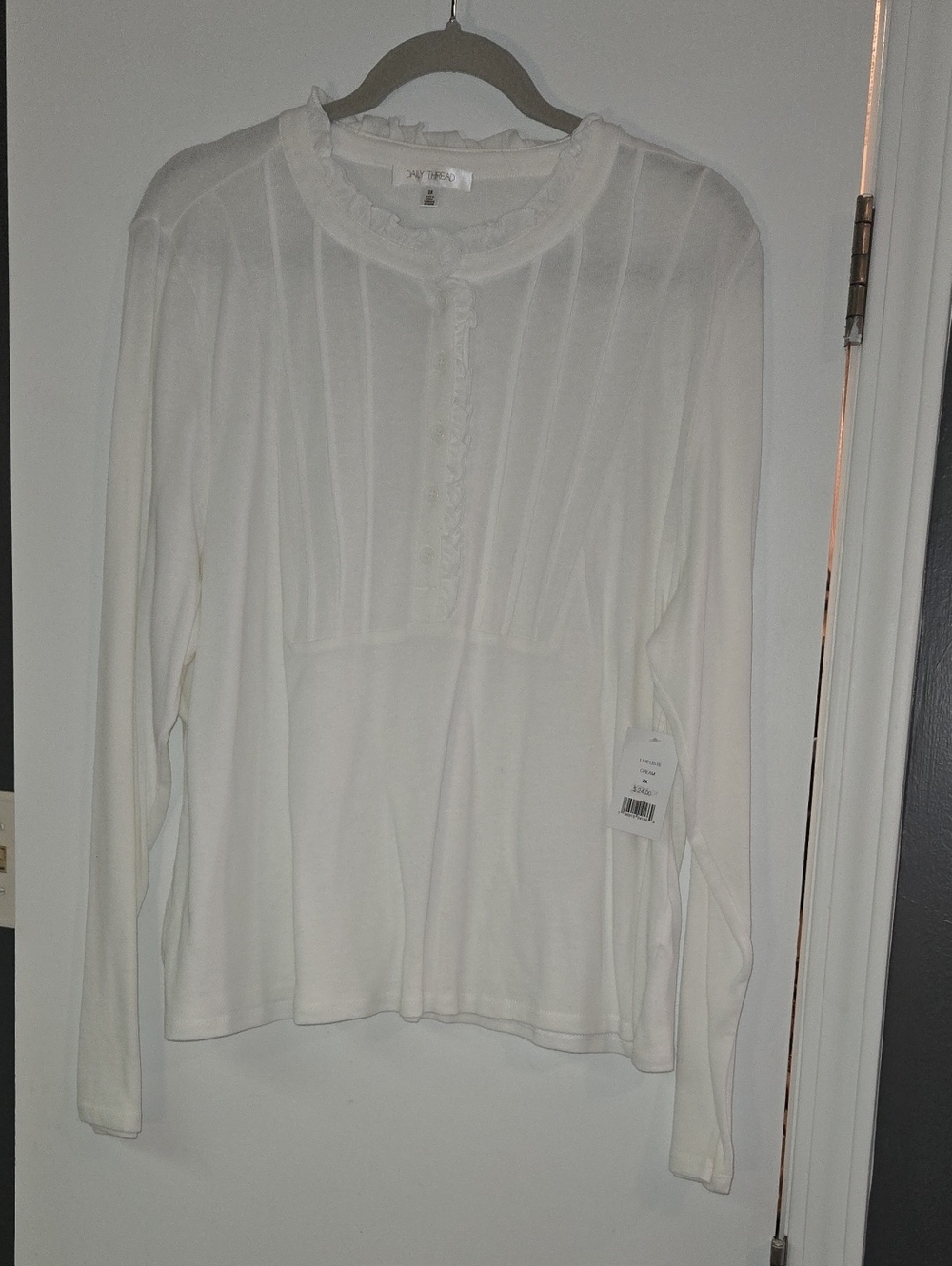 White Ruffle-Trim Long Sleeve Top